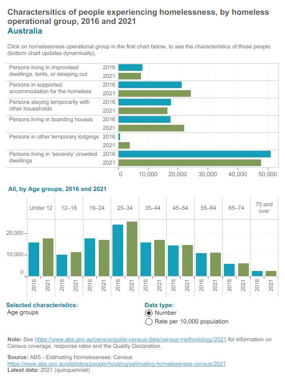 Homeless estimates - personal characteristics by operational group